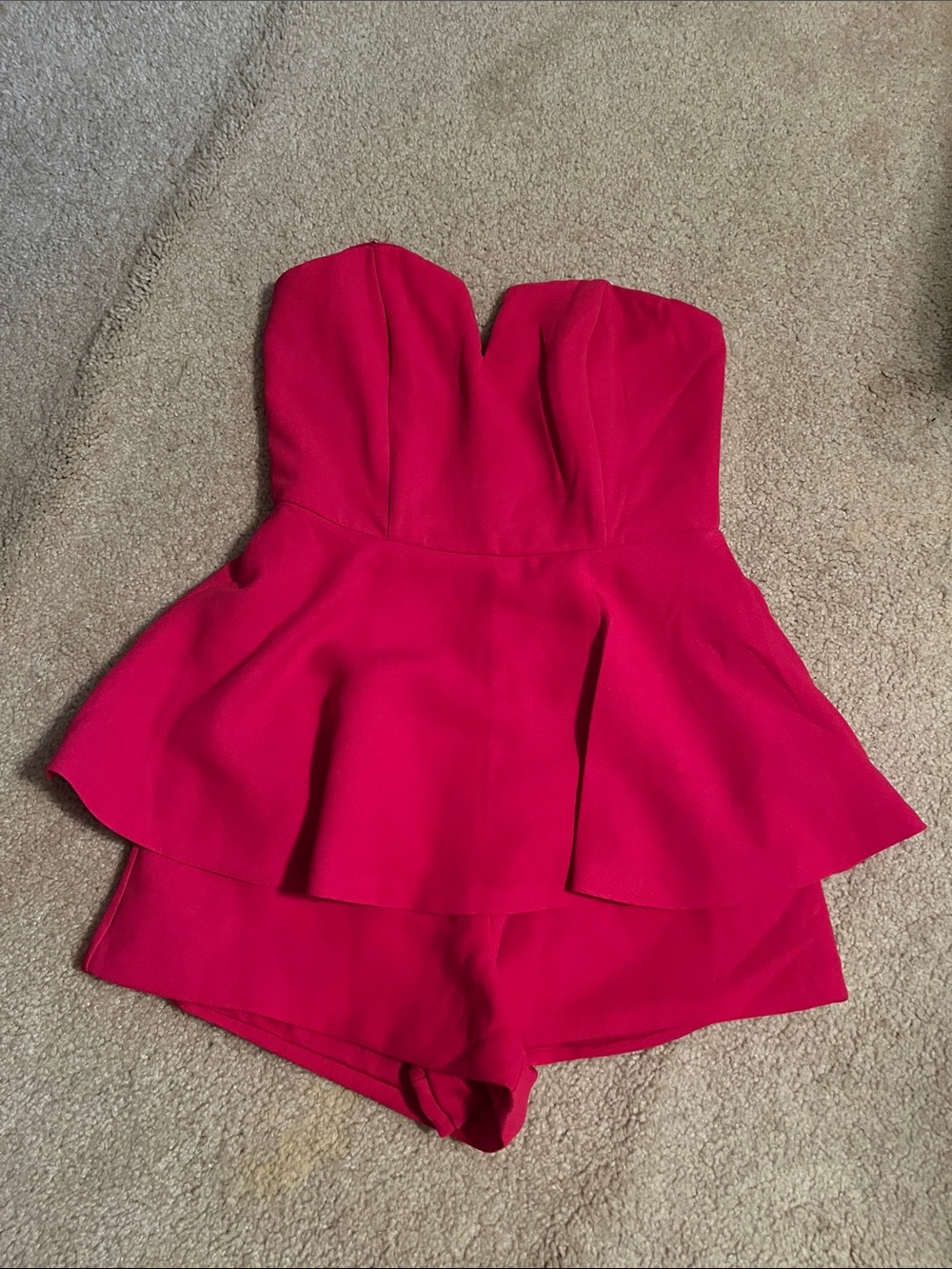 Pink Lily Strapless Peplum Romper in Bright Pink